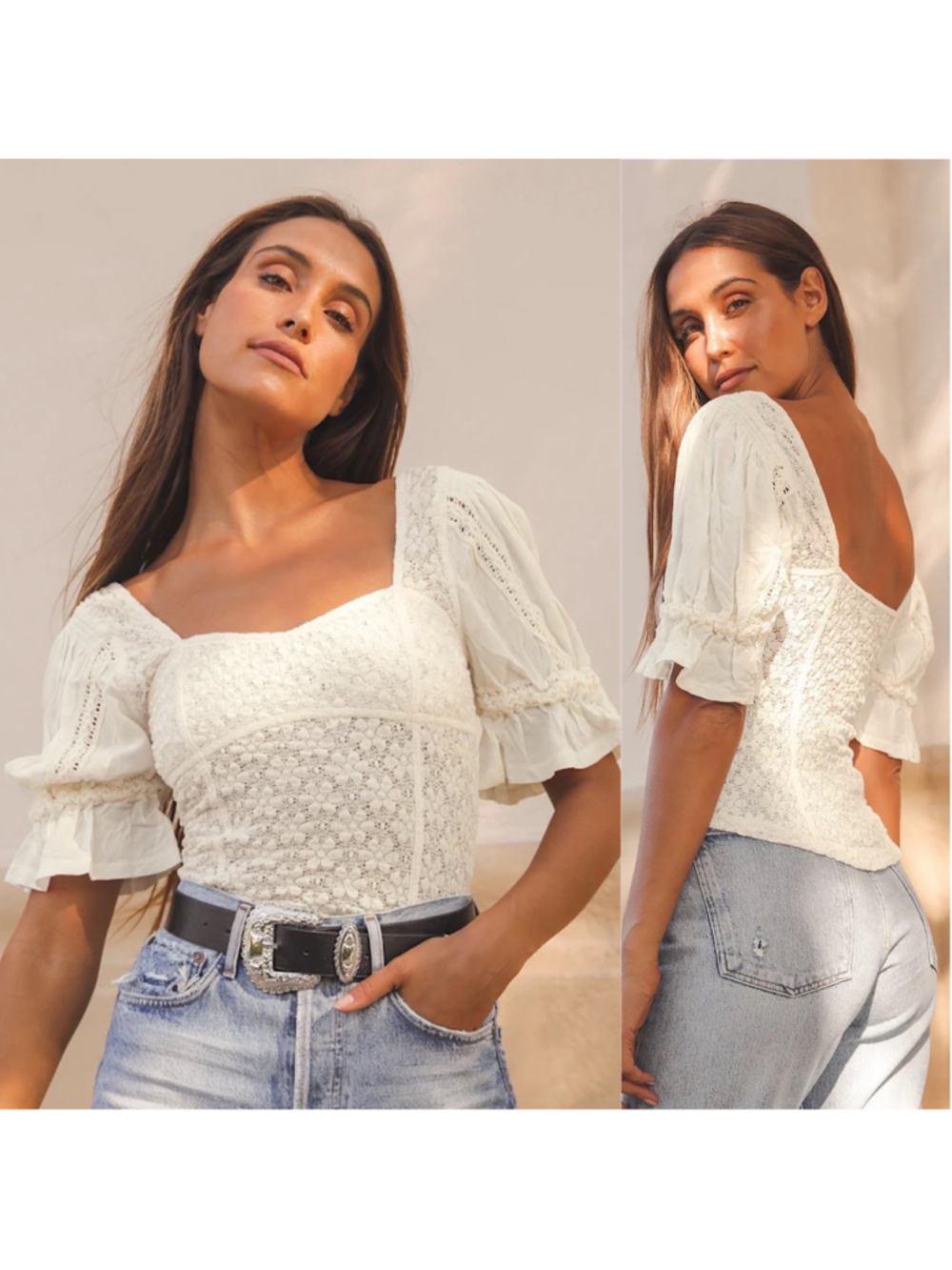 Free People Spring Fling Top Ivory sz M
